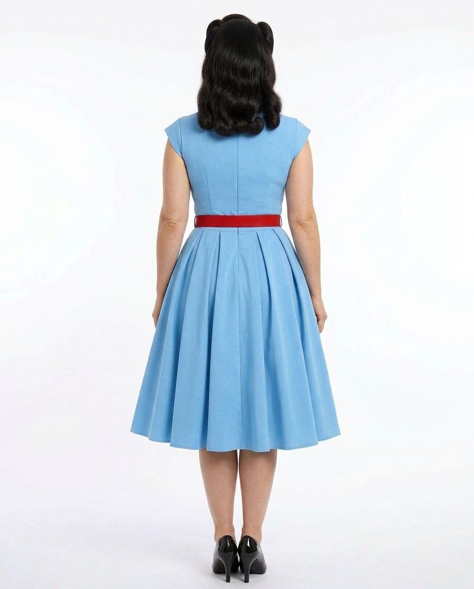 Vintage Blue Swing Dress With Pockets