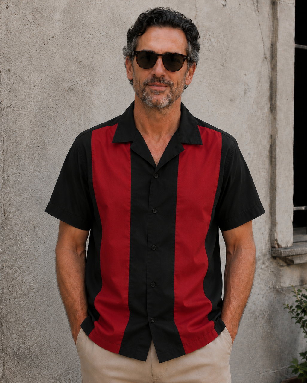Red twin panel bowling shirt men's retro rockabilly – retro mens button ups for men Australia