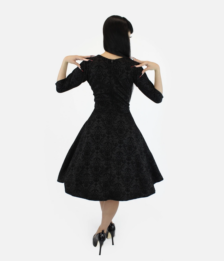 Black vintage midi dress back view