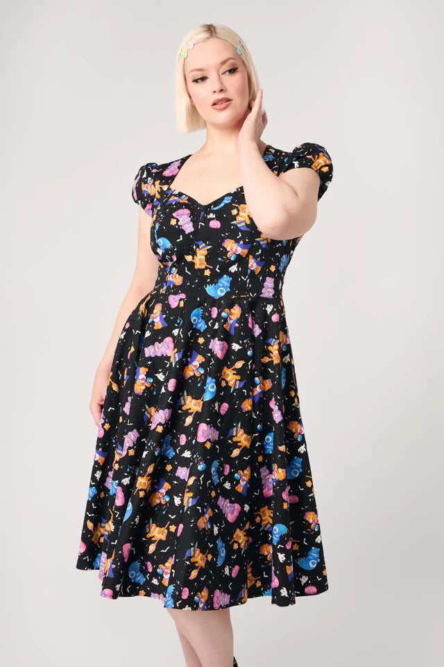 Trick Or Sweet Hell Bunny dress featuring Care Bears Halloween print, pockets and fit and flare shape