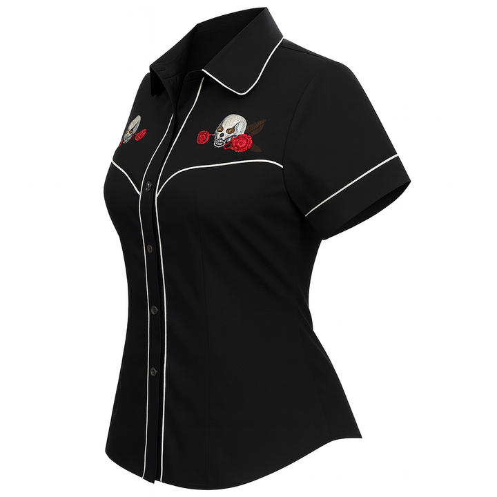 Ladies Embroidered Skull & Roses Western Shirt♥️