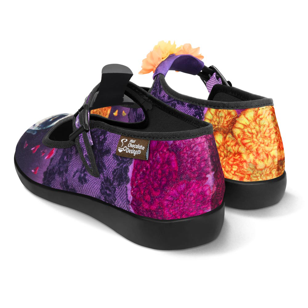 Hot Chocolate Design Dia de Muertos mary janes with vibrant colors and themed accessories from Chocolaticas.