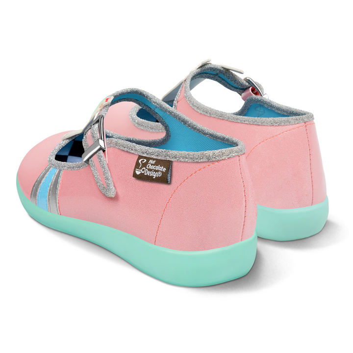 Hot Chocolate Design Diner MJ SIZE12/42 ONLY - PLEASE READ DESCRIPTION - pink faux leather shoes with mint outsole.