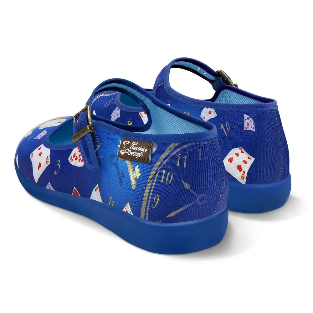 Hot Chocolate Design Mary Jane shoes with Rabbit’s Hole Alice themed print and cushioned wedge sole