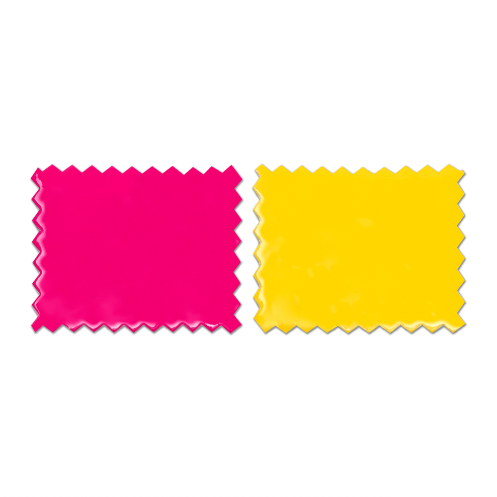 Hot Chocolate Design - Sugar Skull vibrant pink and yellow fabric swatches with zigzag edges