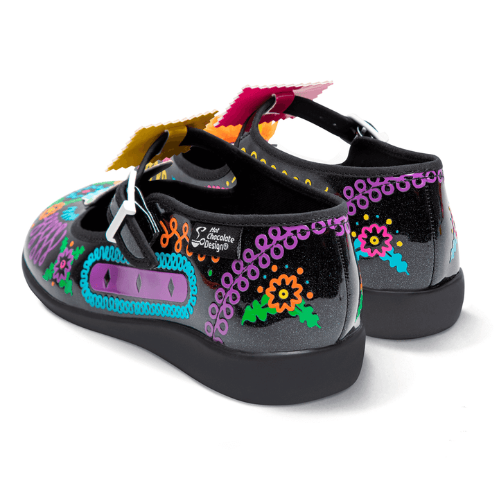 Hot Chocolate Design - Sugar Skull shoes with colorful floral patterns and unique design details.