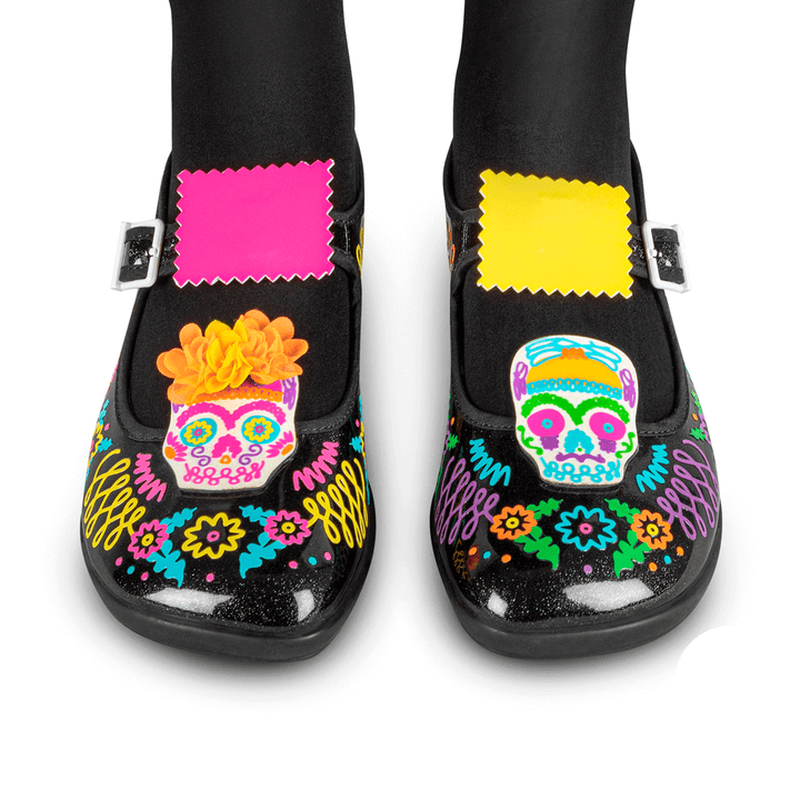 Hot Chocolate Design - Sugar Skull shoes featuring vibrant designs and colorful decorations.