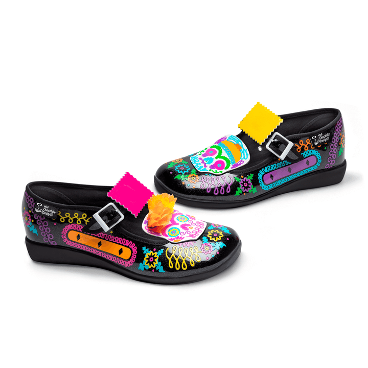 Hot Chocolate Design - Sugar Skull shoes featuring vibrant colors, intricate patterns, and a unique design.
