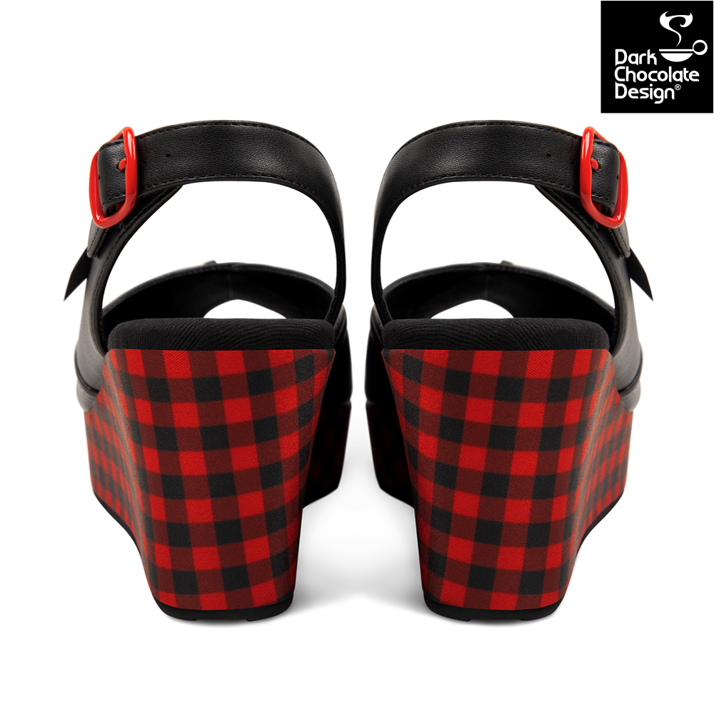 Hot Chocolate Design - Death Cherry Sandal with black and red checkered pattern from the back view.