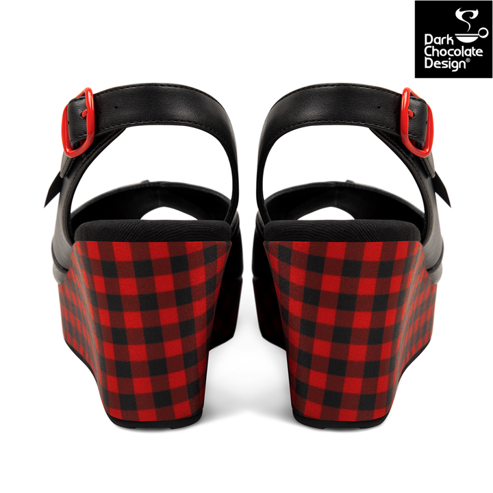 Hot Chocolate Design - Death Cherry Sandal with black and red checkered pattern from the back view.