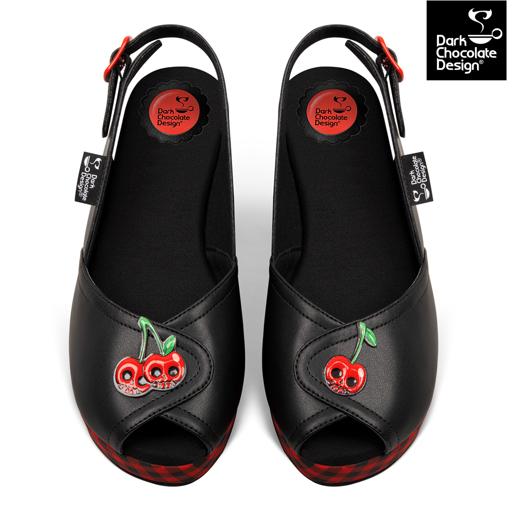 Hot Chocolate Design - Death Cherry Sandal featuring cherry embellishments in a stylish black design.
