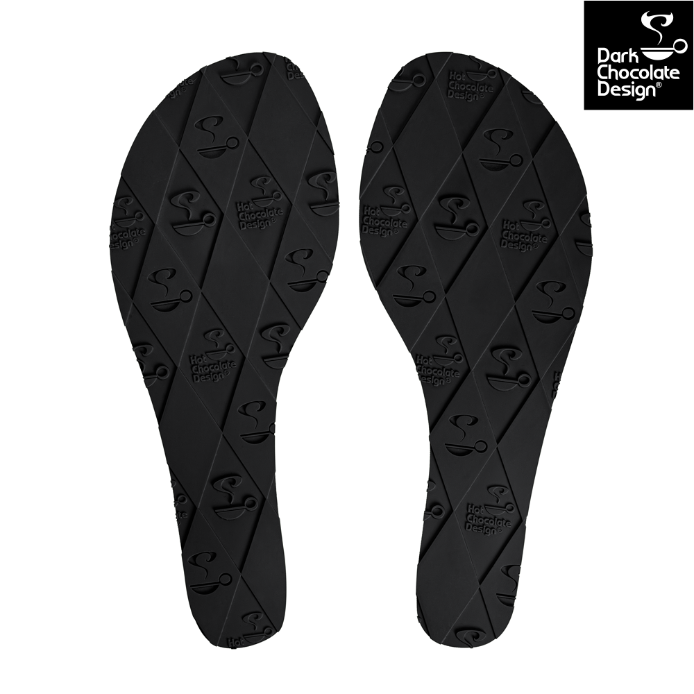 Hot Chocolate Design - Death Cherry Sandal insoles with a textured black rubber surface.