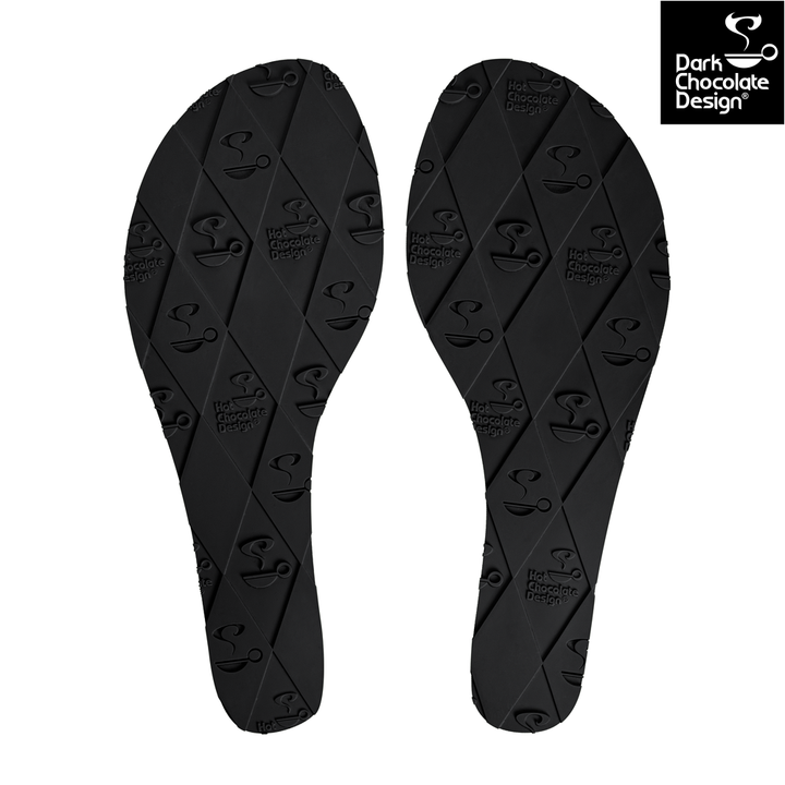 Hot Chocolate Design - Death Cherry Sandal insoles with a textured black rubber surface.