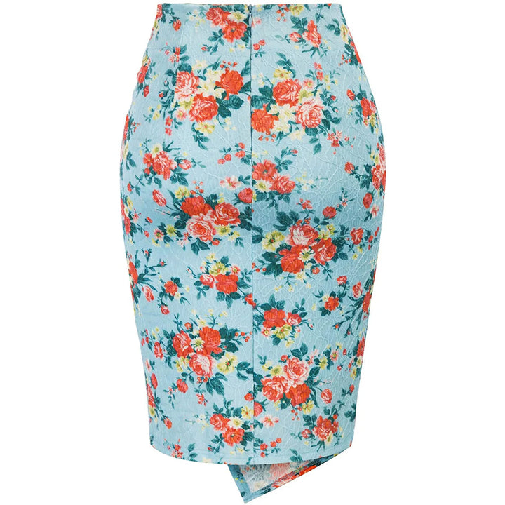 Floral pencil skirt on a light blue background