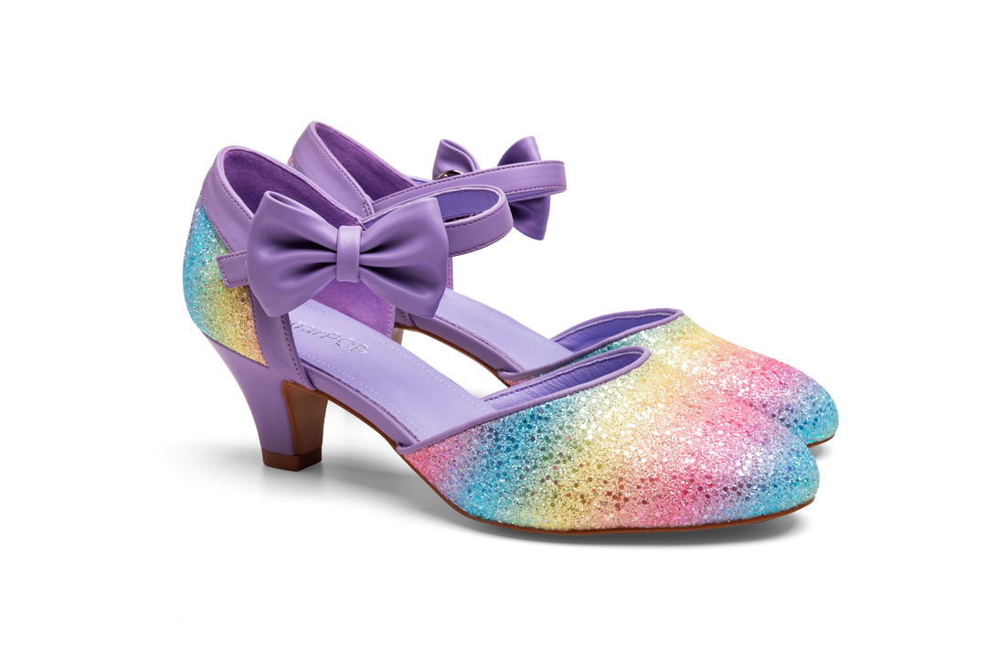 SugarPOP Pasarela colorful glitter shoes with purple bows perfect for kids' fashion.