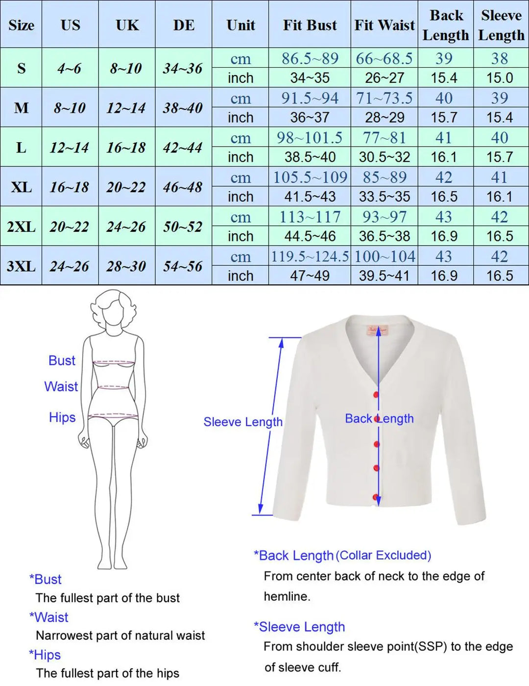 Women's Knit Cardigan – Cropped 3/4 Sleeve V-Neck Button Up