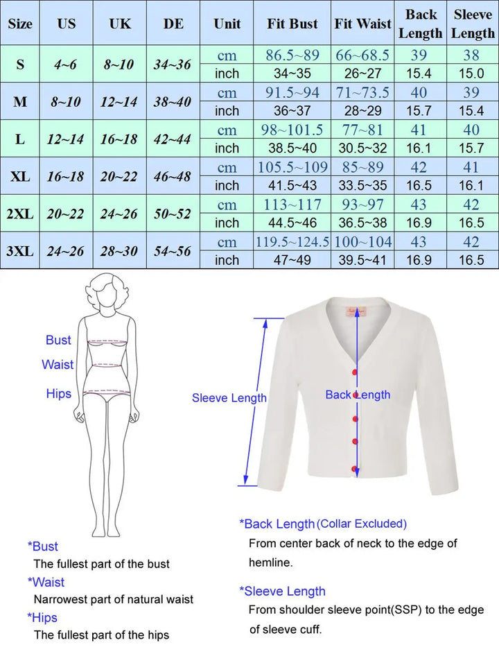 Women's Knit Cardigan – Cropped 3/4 Sleeve V-Neck Button Up
