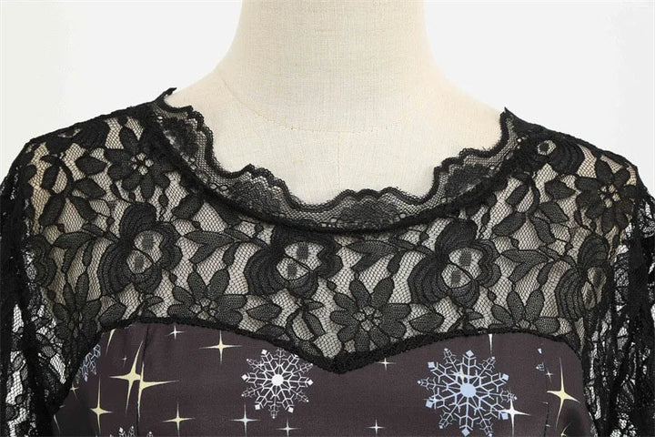Women's Christmas Print Lace Dress