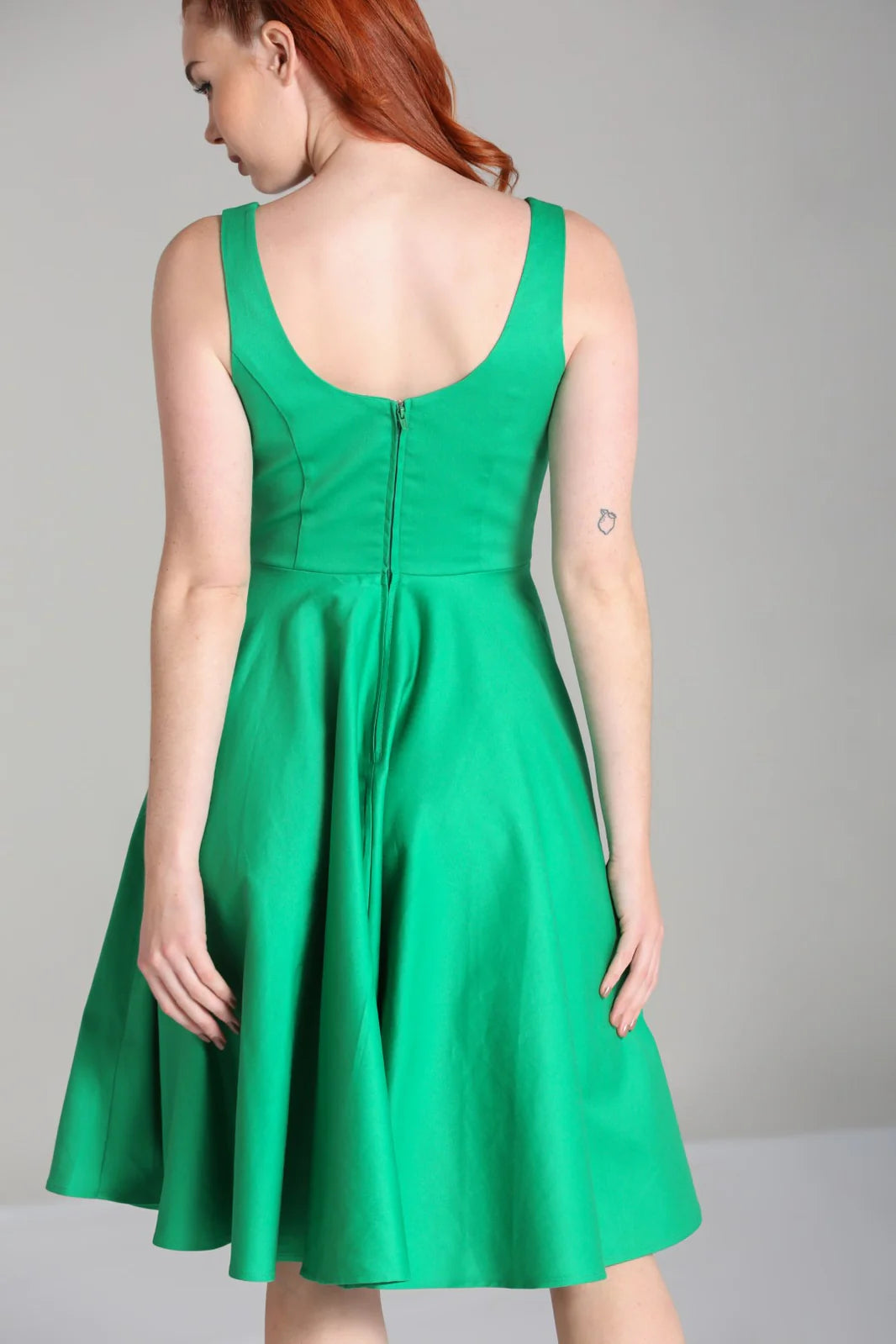 Hell Bunny Heidi Green Cotton Satin 50s Midi Dress