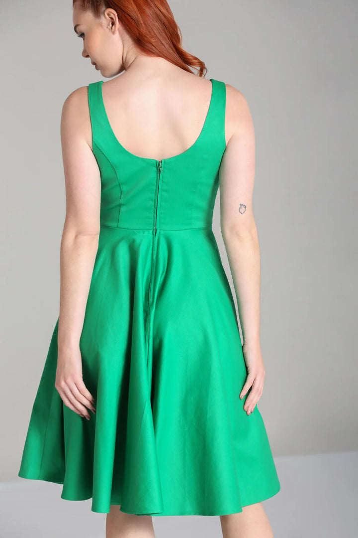 Hell Bunny Heidi Green Cotton Satin 50s Midi Dress
