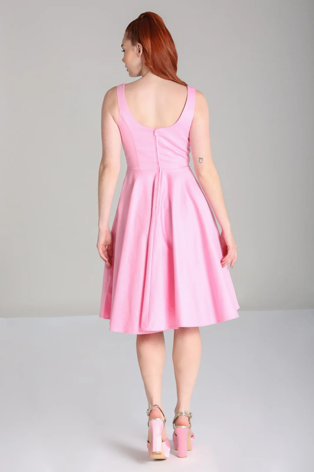 Hell Bunny Heidi Pink Cotton Satin 50s Midi Dress