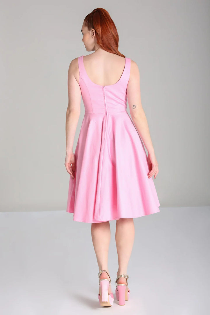 Hell Bunny Heidi Pink Cotton Satin 50s Midi Dress