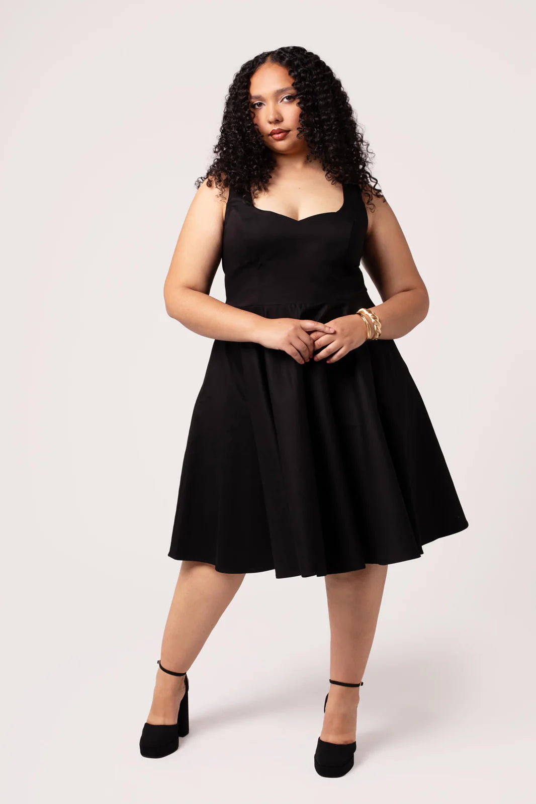 Hell Bunny Heidi Black Cotton Satin 50s Midi Dress