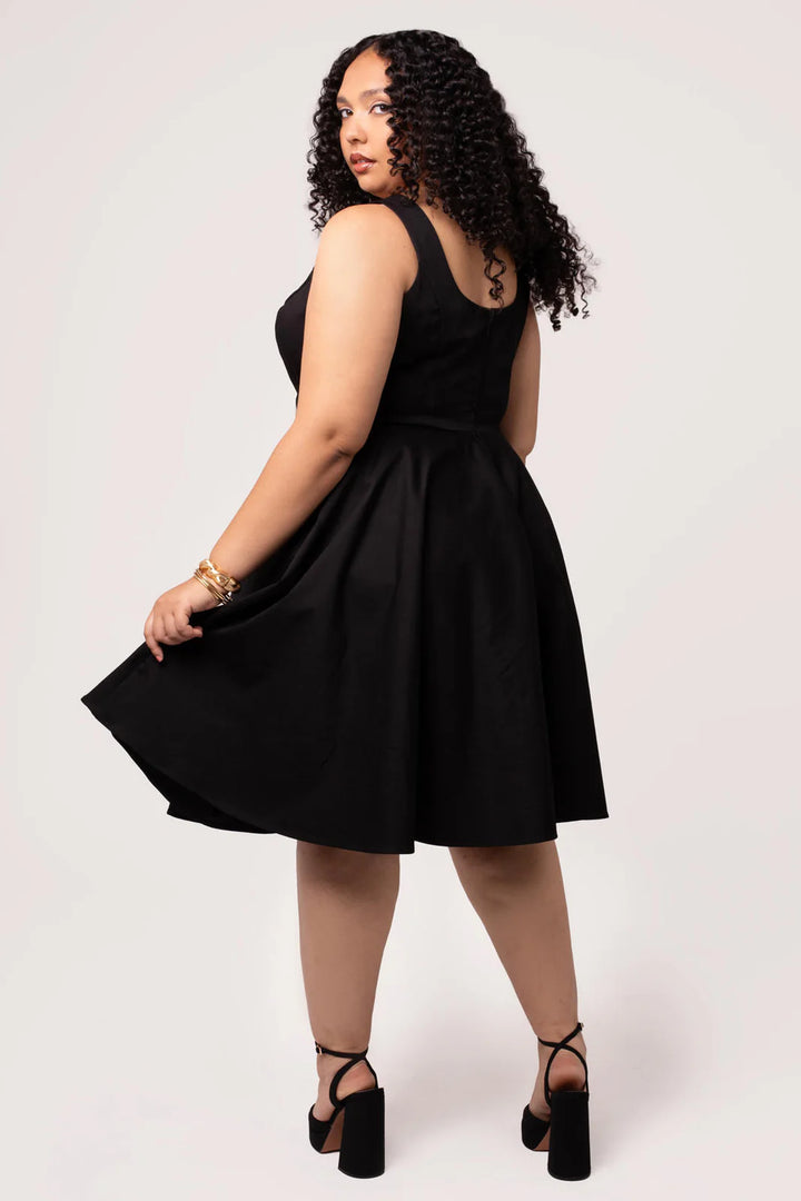 Hell Bunny Heidi Black Cotton Satin 50s Midi Dress