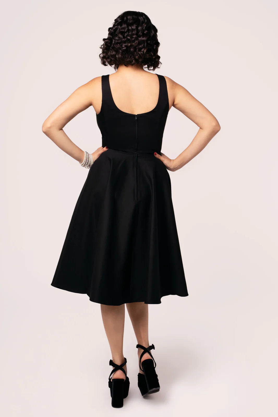 Hell Bunny Heidi Black Cotton Satin 50s Midi Dress