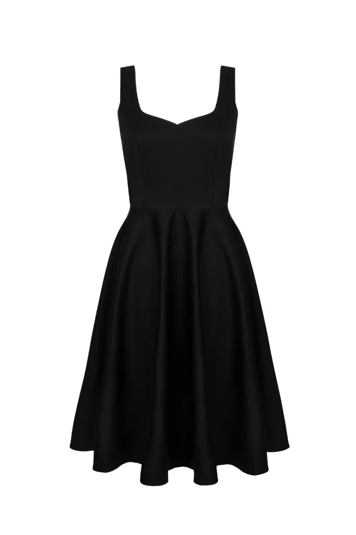 Hell Bunny Heidi Black Cotton Satin 50s Midi Dress