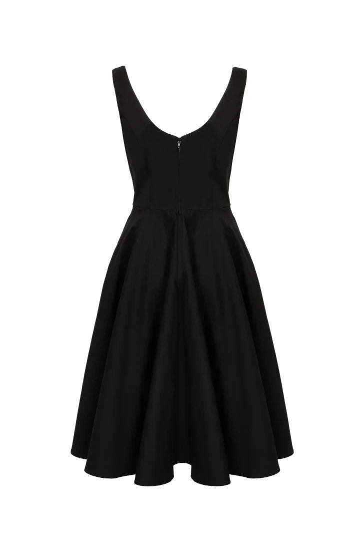 Hell Bunny Heidi Black Cotton Satin 50s Midi Dress