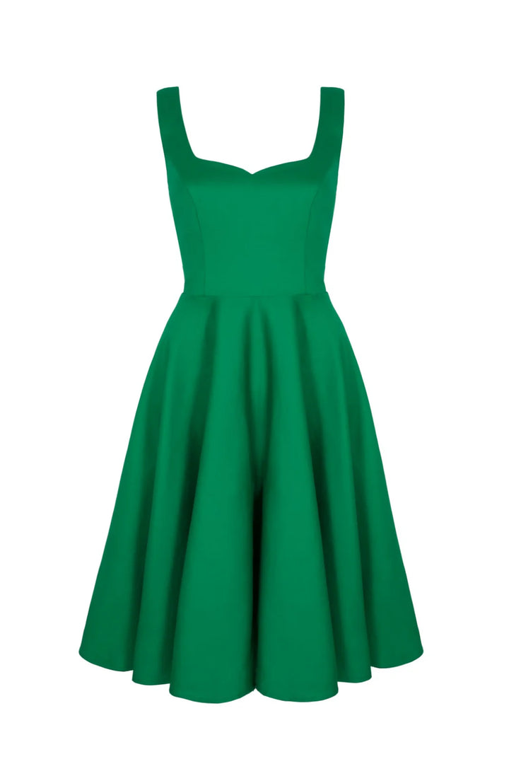 Hell Bunny Heidi Green Cotton Satin 50s Midi Dress