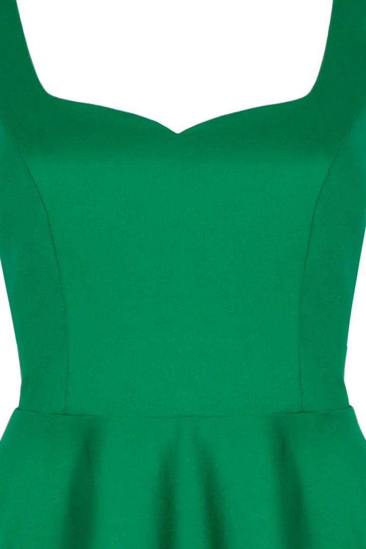 Hell Bunny Heidi Green Cotton Satin 50s Midi Dress