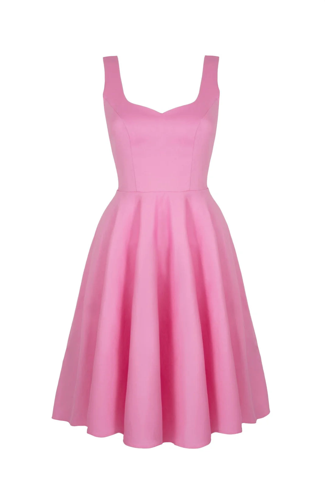 Hell Bunny Heidi Pink Cotton Satin 50s Midi Dress