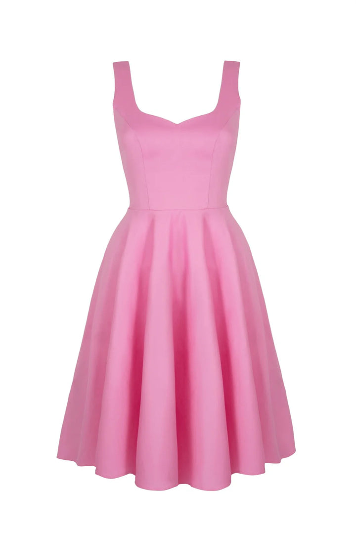 Hell Bunny Heidi Pink Cotton Satin 50s Midi Dress