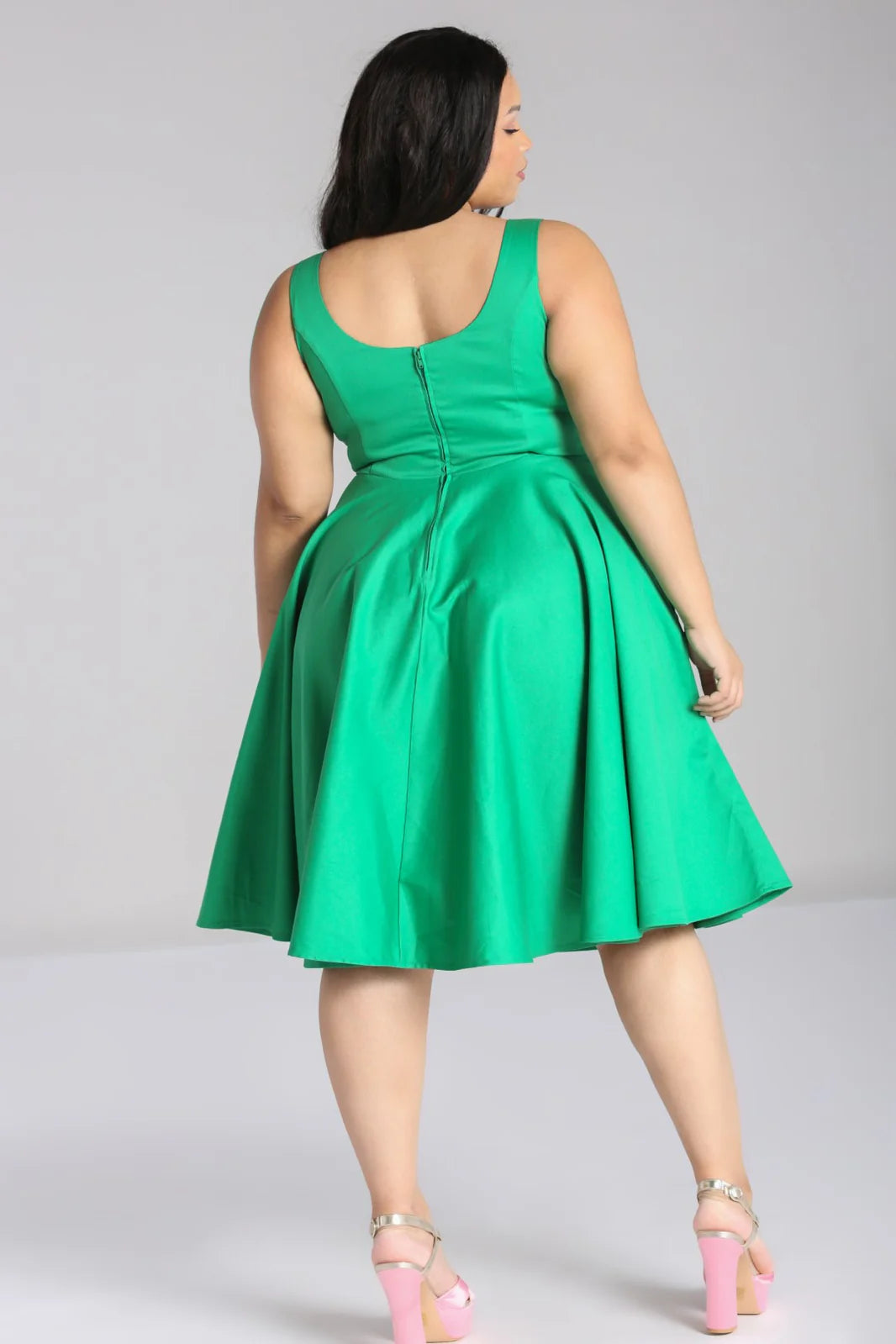 Hell Bunny Heidi Green Cotton Satin 50s Midi Dress