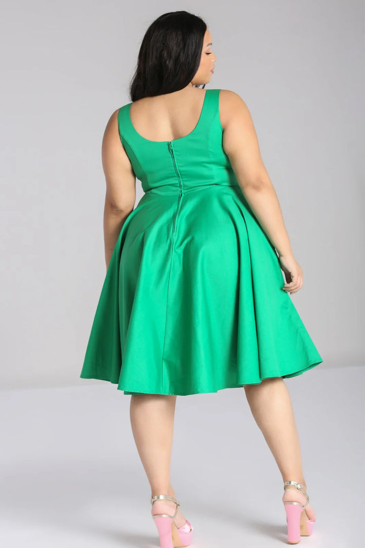 Hell Bunny Heidi Green Cotton Satin 50s Midi Dress