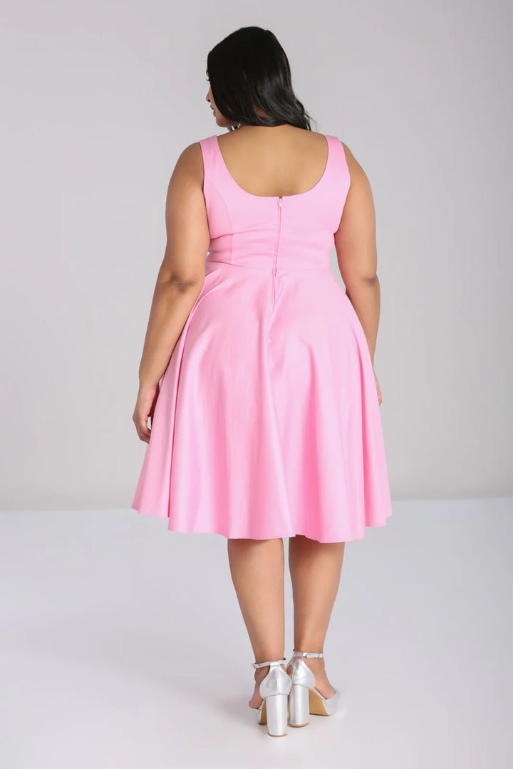 Hell Bunny Heidi Pink Cotton Satin 50s Midi Dress