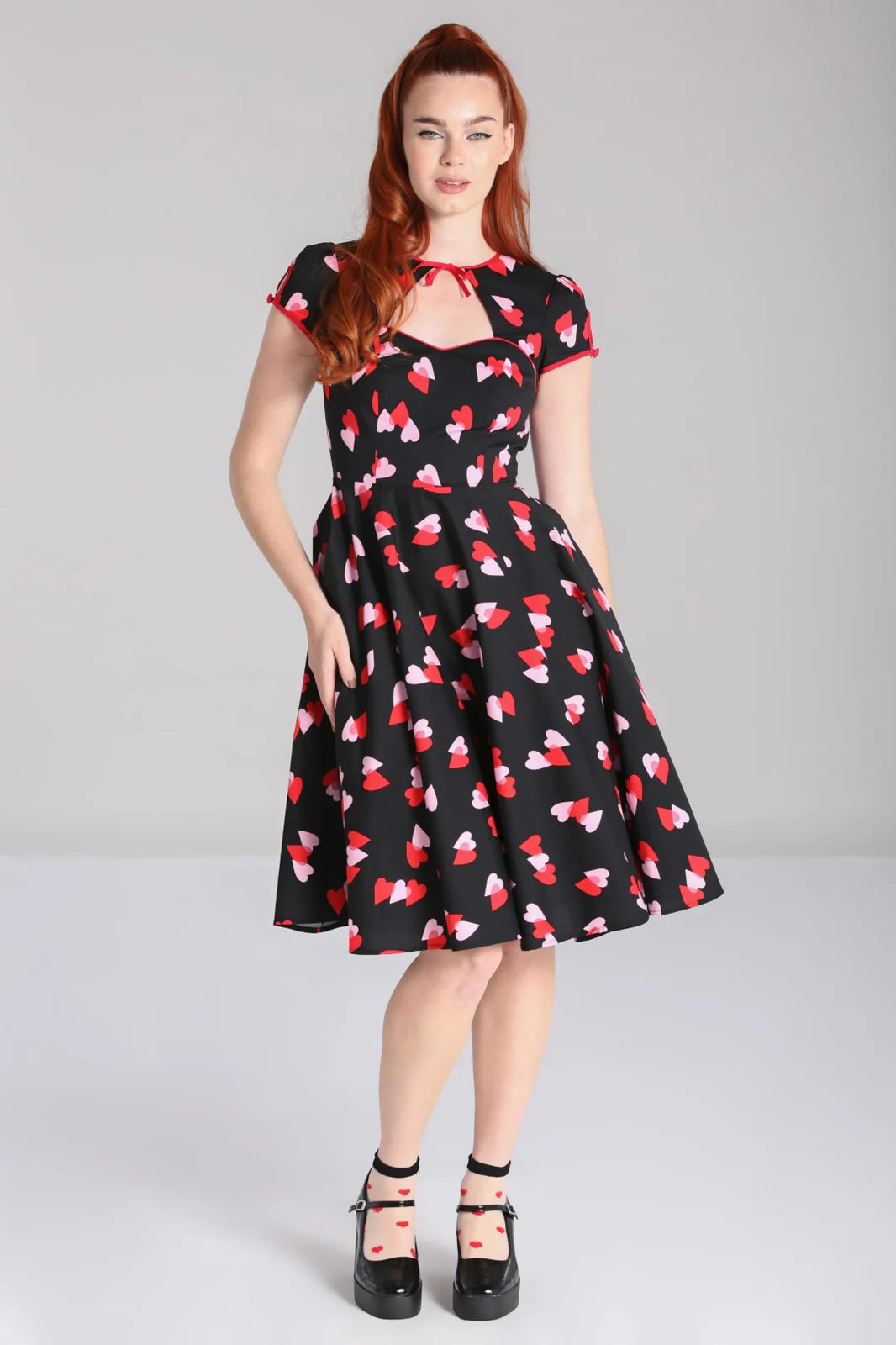 Robe midi Hell Bunny motif cœurs Confetti style années 50