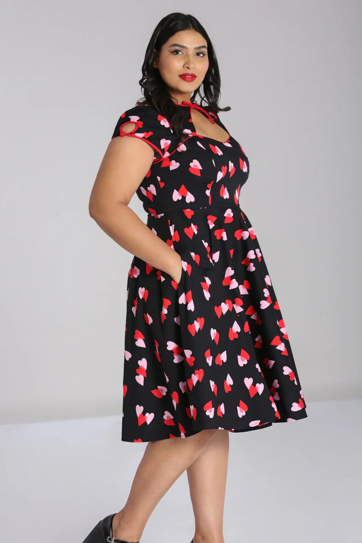 Robe midi Hell Bunny motif cœurs Confetti style années 50