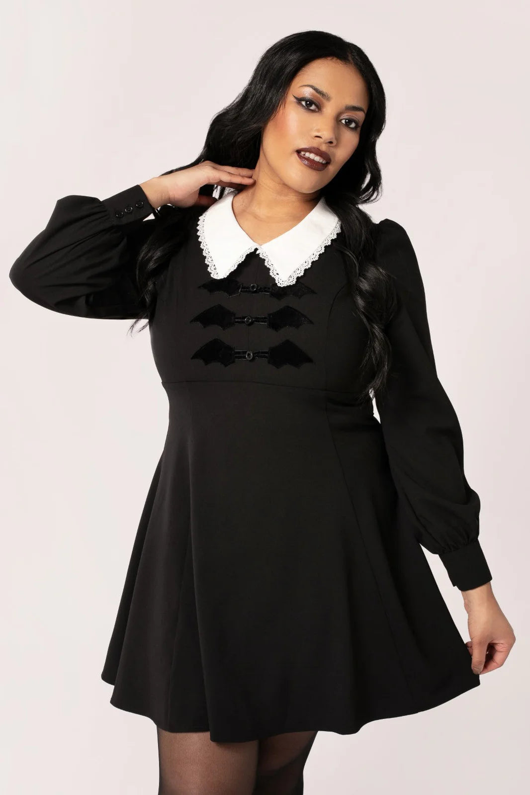 Hell Bunny Batilda Dress – Black Gothic Collar Mini Dress