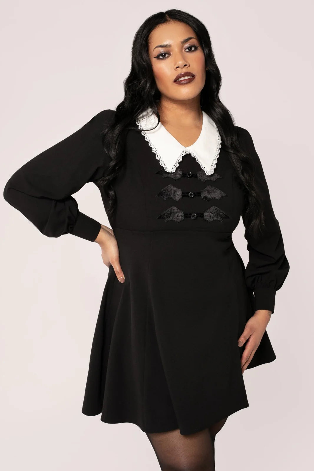 Hell Bunny Batilda Dress – Black Gothic Collar Mini Dress