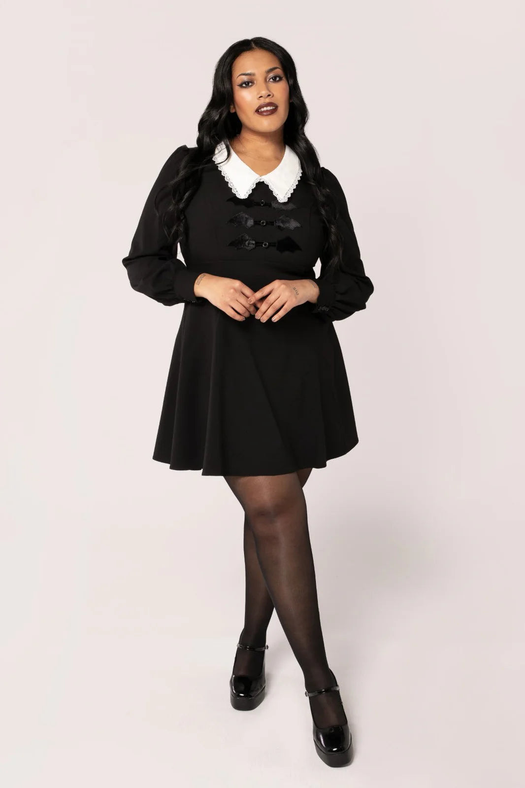 Hell Bunny Batilda Dress – Black Gothic Collar Mini Dress