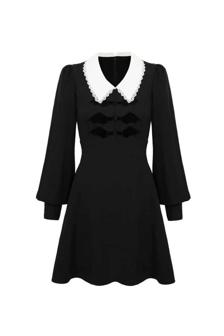 Hell Bunny Batilda Dress – Black Gothic Collar Mini Dress