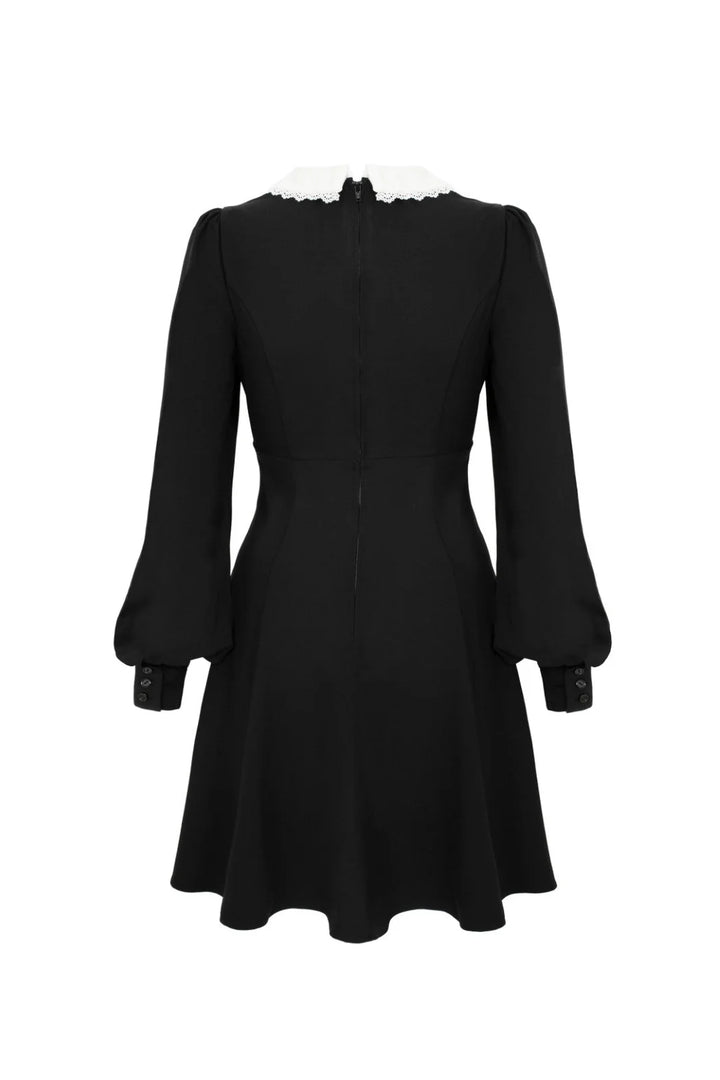 Hell Bunny Batilda Dress – Black Gothic Collar Mini Dress