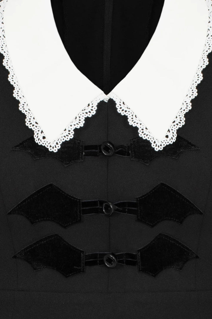 Hell Bunny Batilda Dress – Black Gothic Collar Mini Dress