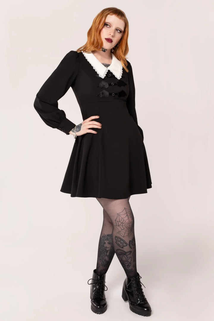 Hell Bunny Batilda Dress – Black Gothic Collar Mini Dress