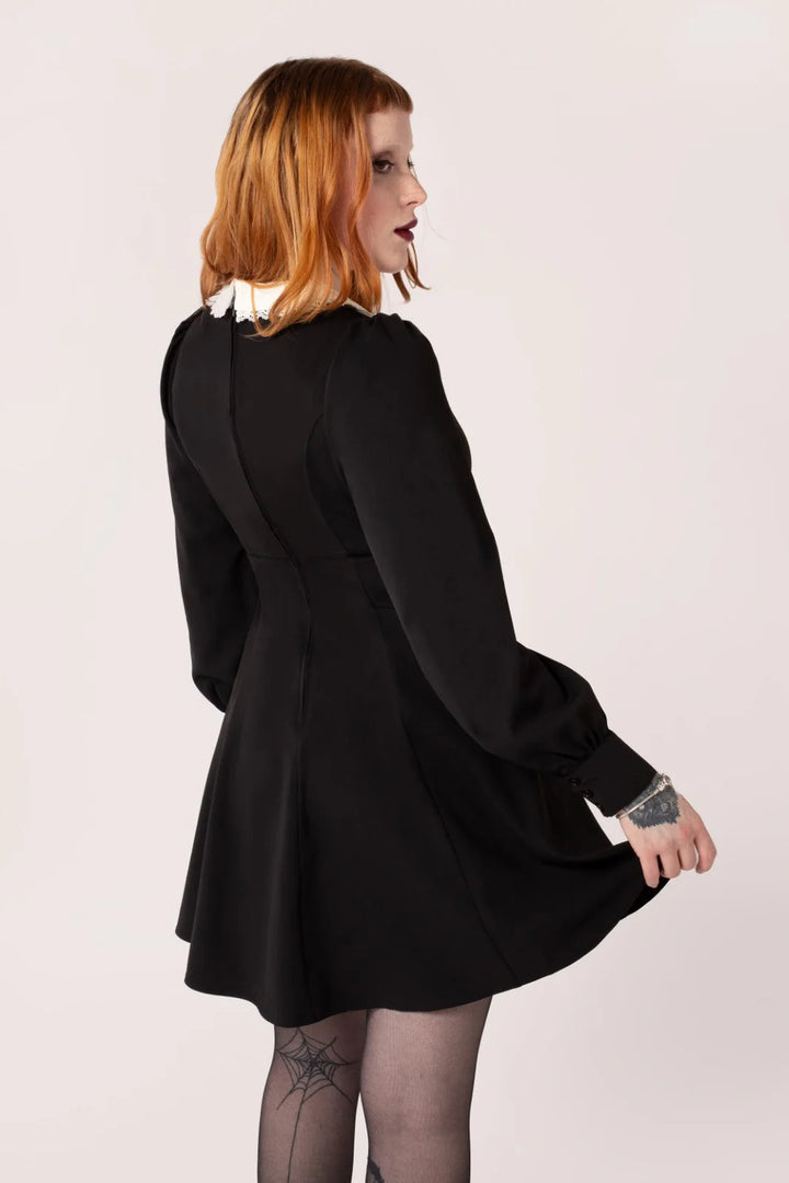 Hell Bunny Batilda Dress – Black Gothic Collar Mini Dress