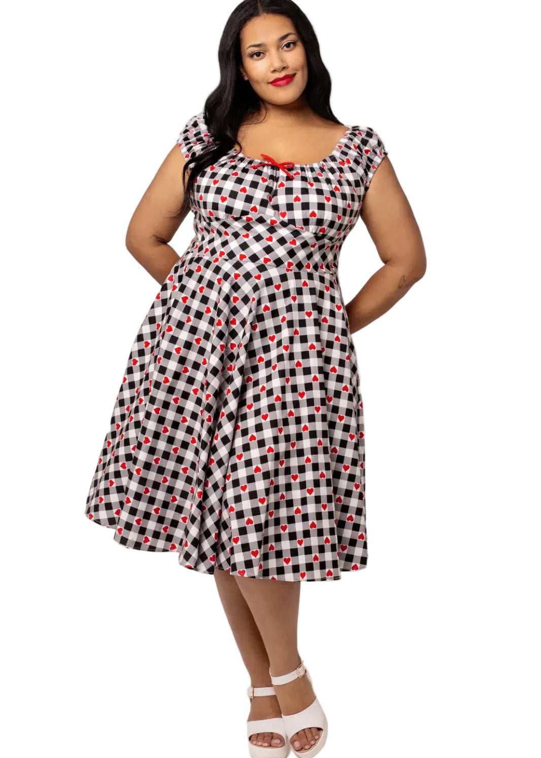 Hell Bunny Leonie black white gingham heart 1950s swing dress with pockets vintage style
