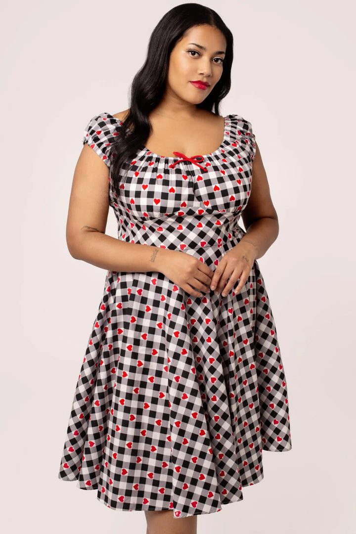 Robe midi Hell Bunny Leonie Gingham Cœur années 50